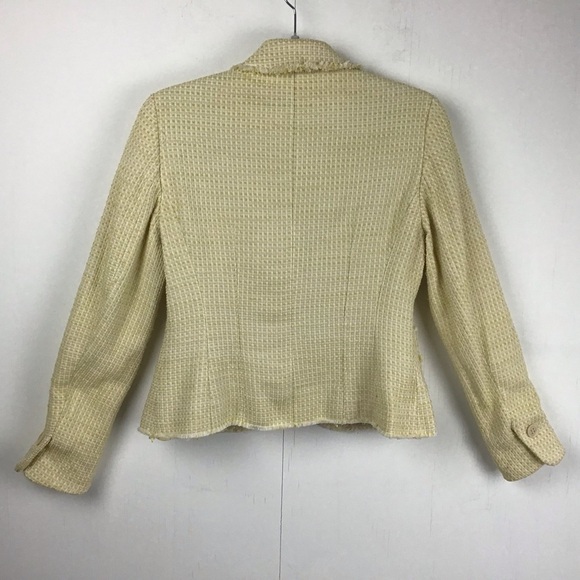 Ann Taylor yellow raw edge basket weave tweed Single Button Blazer Jacket. Sz 4 - Picture 2 of 11